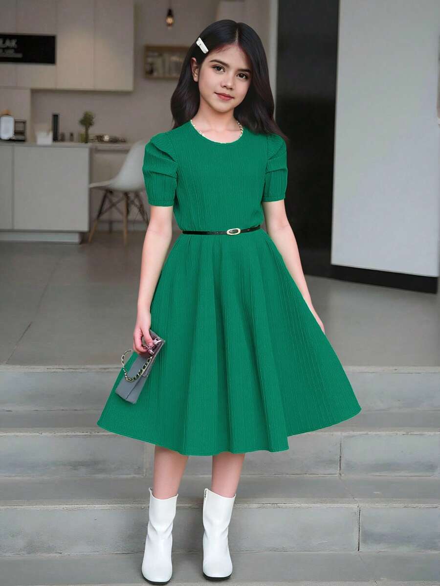 Vestido corto de burbuja festivo con mangas cortas para adolescente en rojo