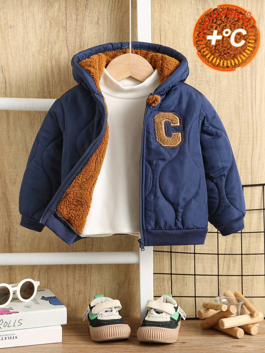 SHEIN Unisex Baby Casual Graphic Print Long Sleeve Padded Coat, Suitable For Autumn/Winter, Suitable For Baby Boys And Baby Girls Fall