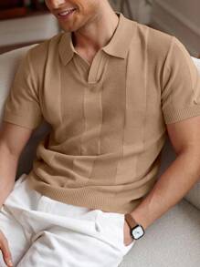 Manfinity Homme Casual Minimalist Business Commute Versatile Short Sleeve Men Knit Top Men Brown Polo Shirt Men Tan Knit Top