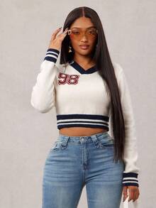 Radiana Damen Regular gestreifter Crop Pullover mit Langarm für Herbst/Winter - Verschiedenfarbig - Übersicht 6
