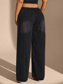 Hourglow Große Größen einfarbige Jeans mit Tasche und ausgestelltem Bein, lässig und modisch