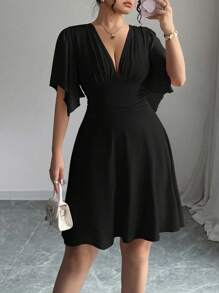 SHEIN Elenzya Plus Size Elegant Solid Color Waist Cinched Dress, Summer