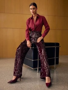 MOTF PREMIUM Camisa con botones de jacquard - Burdeos - Ver 6