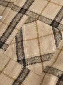 Girlism 少女三件套：卡其色格子长袖衬衫、黑色吊带短款上衣、喇叭裤、休闲运动校园装 - 卡其色 - 查看 8