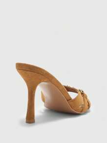 CUCCOO BIZCHIC Sandale damă maro cu toc înalt, din piele întoarsă artificială, cu cataramă aurie și decor, la modă, confortabile, cu vârful rotund