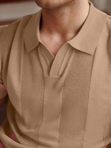 Manfinity Homme Casual Minimalist Business Commute Versatile Short Sleeve Men Knit Top Men Brown Polo Shirt Men Tan Knit Top