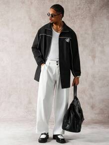 Manfinity Homme Cortavientos de hombre de media longitud con estampado de letras - Negro - Ver 6