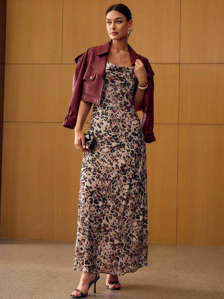 DRAPED LEOPARD PRINT DRESS