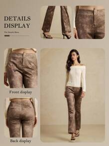 Briarwyn Pantaloni casual vintage a gamba dritta di stile "Old Money" da donna, adatti per l autunno e l inverno, abiti vintage da donna per l estate - Cachi - Visualizzare 5