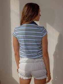 Aralina 女士秋冬夏波西米亚风 Y2K 条纹 Polo 衫，非常适合乡村音乐会、度假和教师 - 彩色 - 查看 2