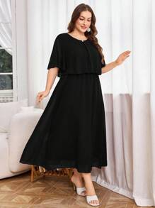 Modelyn 女式加大码优雅简约短袖宽松休闲连衣裙