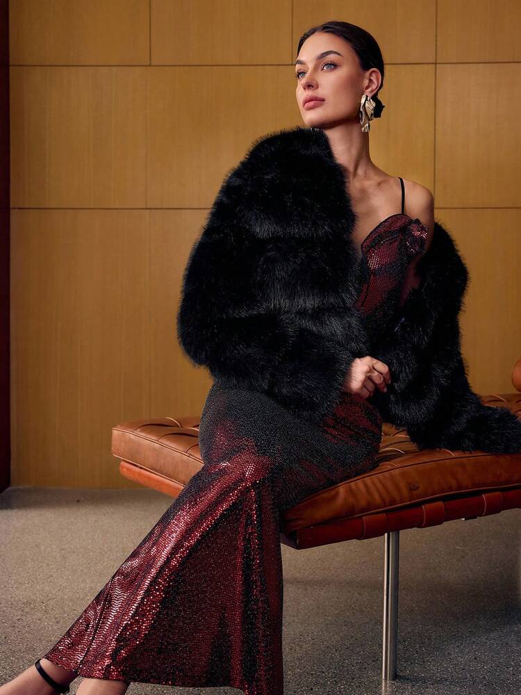 BUTTON UP LONG SLEEVE FAUX FUR COAT