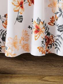 SHEIN Young Girl Floral Print Ruffle Trim Belted Dress