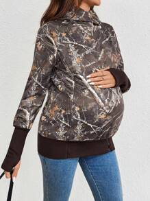SHEIN Maternity Camouflage Print Zip Up 3-In-1 Nursing Hooded Coat Women's Fall Clothes Halloween Clothes - Army Green - View 3