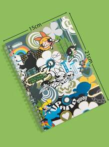 THE POWERPUFF GIRLS X SHEIN Blossom, Bubbles, Buttercup Muster schwarzes A5 Notizbuch: Blanko Hardcover lizenziertes Tagebuch für den Bürogebrauch - Verschiedenfarbig - Übersicht 4