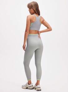 Eassivo Eassivo 女式条纹短款背心和紧身裤运动套装 - 灰色 - 查看 2