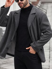 Manfinity Homme Plus Size Men's Lapel Neck Long Sleeve Single-Breasted Casual Loose Overcoat, Men Overcoat, Long Coat For Men, Fall Winter