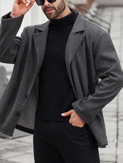 Manfinity Homme Áo khoác ngoài rộng rãi, tay dài, cổ ve lật, cài nút, dáng rộng cỡ lớn cho nam, Áo khoác nam, Áo khoác dài cho nam, Thu Đông