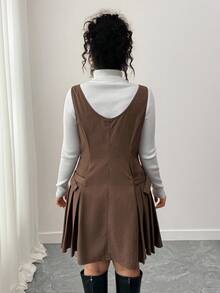 Elenzga Plus Size Women's New Autumn/Winter Fashionable U-Neck Fitted Romantic A-Line Mini Dress - Brown - View 2