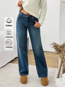 EURMUSE 女士直筒低腰牛仔裤