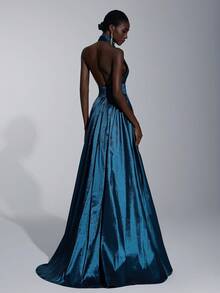 Elitara Elegant, Romantic, Minimalist, Fashionable, Dignified, Olive Green, Knitted Fabric, Halter Neck, Open Back, Extra-Large Skirt, Trailing, Fashionable, Internet Celebrity, Holiday, Vacation, Birthday Party, Wedding Event, Formal Evening Gown