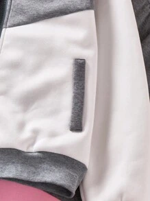 2 件套 Tween 女童秋冬羊毛拼布连帽夹克和运动裤套装，休闲百搭日常拉链装 - 深灰色 - 查看 4