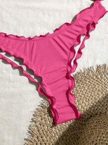 Swim Mod Bộ bikini ren viền xếp nếp co giãn cao gợi cảm cho kỳ nghỉ của phụ nữ - Màu Hồng Tươi - Xem 4