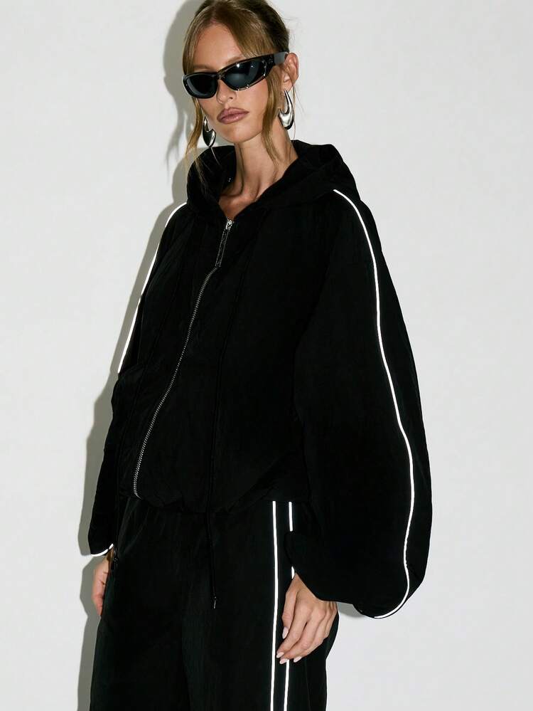 KIZN Veste de survêtement coupe-vent avec bandes latérales réfléchissantes
