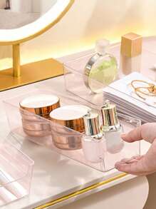 SHEIN Hộp đựng mỹ phẩm để bàn có ngăn kéo, Bộ ngăn kéo bằng nhựa trong suốt kết hợp 2PCS/6PCS, Hộp đựng đồ trang điểm trong suốt, Hộp đựng đồ tinh tế, Ngăn kéo bàn làm việc có ngăn chia và hộp đựng đồ trang điểm, đồ trang sức, đồ dùng nhà bếp, phòng ngủ, phòng tắm, văn phòng, quà tặng Giáng sinh cho ngày lễ - Hồng - Xem 4