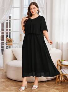 Modelyn 女式加大码优雅简约短袖宽松休闲连衣裙