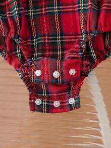 Souflis Souflis 女婴优雅甜美外套格子连体衣套装，秋冬装 - 紅色 - 查看 4
