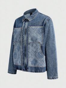 ROMWE MEN Street Life 休闲时尚百搭长袖男士牛仔夹克 - 藍色 - 查看 4