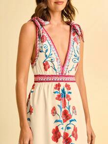 CAJUNI Women's Floral Print Tie-Up Casual Vacation Mini Dress - Multicolor - View 3