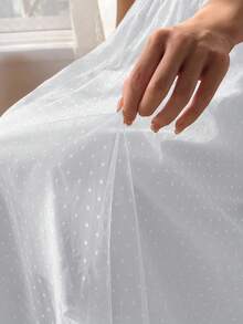 FRIFUL Women's Elastic Waist Polka Dot Mesh Skirt - White - View 6