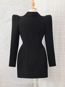 Tween Girl Dual-Breasted Lapel NeckJacket Fall Winter - Black - View 2