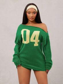 Radiana 2pcs Women's Numeric Pattern Asymmetric Neck Long Sleeve Sweater And Knitted Shorts Set,Autumn And Winter,ملابس شتوية للنساء - Multicolor - View 5