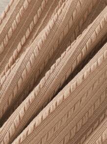 SHEIN Tween 女童休闲拼色拼布纹理面料字母贴花长袖连衣裙，秋季 - 卡其色 - 查看 6