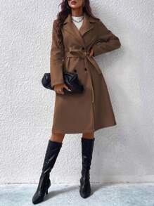 Calvaya 西裝領雙排釦腰帶外套