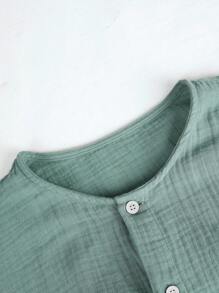 Manfinity Homme 男士纯色纹理休闲度假长袖衬衫，男士休闲衬衫，适合秋季 - 橄欖綠 - 查看 5