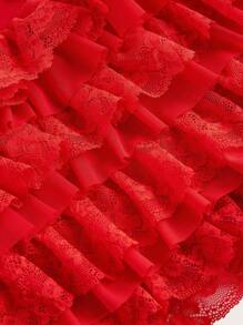 Athîral Summer Women Balletcore Sweet Bow Kawaii Mesh Contrast Lace Ruffle Trim Low Waist Micro Mini Shorts Summer Shorts Beach Holiday,Red Ruffle Shorts,Christmas Outfits - Red - View 6