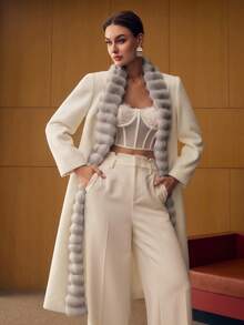 MOTF PREMIUM CONTRAST FAUX FUR BELTED OVERCOAT