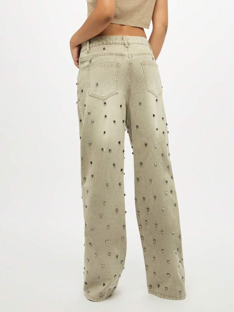 SUMWON WOMEN Wide Leg Denim Pants With Metal Studs