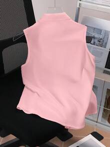 INAWLY Camisa sin mangas con estampado de moño, casual de verano para mujer - Rosa - Ver 2