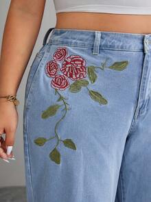 Elenzga Plus Size Women's Casual Non-Stretch Straight Leg Jeans