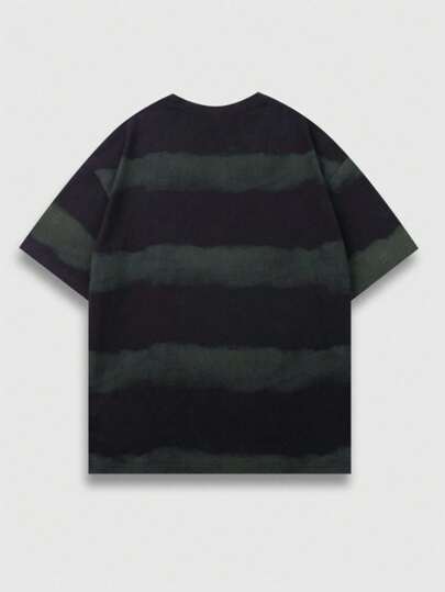 Street Life T-shirt col rond à manches courtes style collégial avec rayures et couleurs contrastées, design avec strass, style années 2000 pour hommes