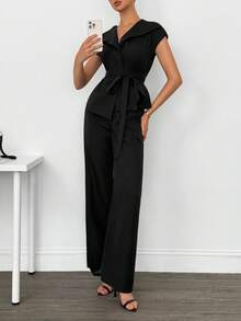 SHEIN Tall 女士优雅办公室套装、上衣和裤子黑色长裤套装，女士黑色阔腿裤套装，秋冬 - 酒紅色 - 查看 6