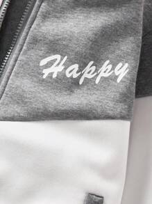 2 件套 Tween 女童秋冬羊毛拼布连帽夹克和运动裤套装，休闲百搭日常拉链装 - 深灰色 - 查看 7