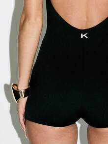 KIZN Sleeveless Open Back Bodysuit Romper Party Clubwear Summer Strappy Evening Playsuit Mini Length One Piece Bodycon Fitted Romper Performance Costume