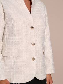 EURMUSE Women's Elegant Commuter Solid Color Tweed Jacket - White - View 6