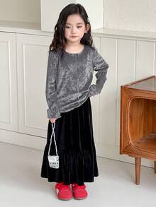 DAZY Young Girl' Velvet Texture Korean Style Long Sleeve T-Shirt, Autumn/Winter - Grey - View 4